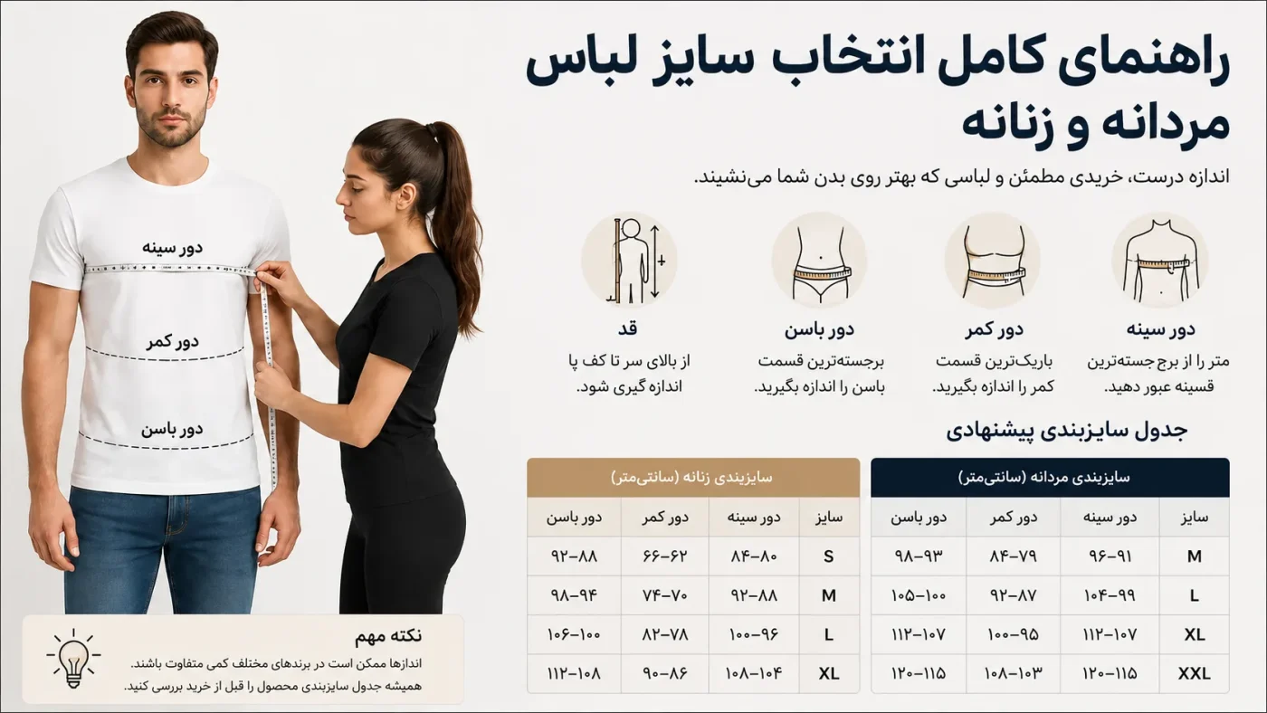 راهنمای انتخاب سایز لباس مردانه و زنانه